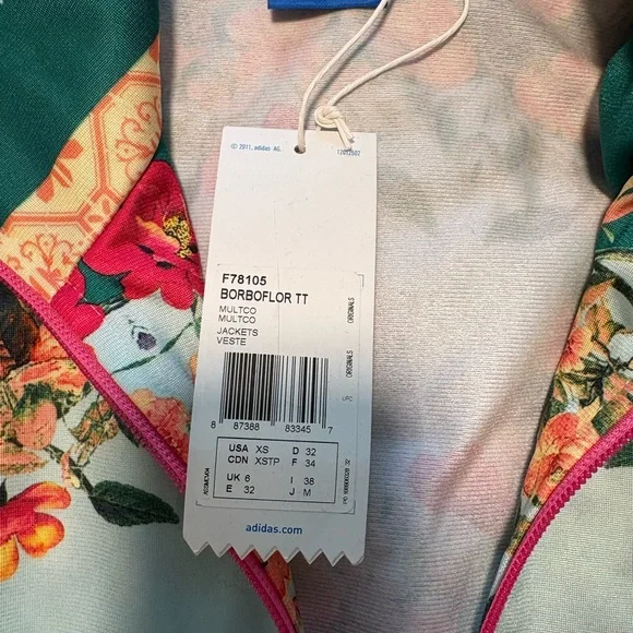 New With Tags : Adidas Women's Floral Bomber Jacket - Pink and Green - Picture 3 of 3